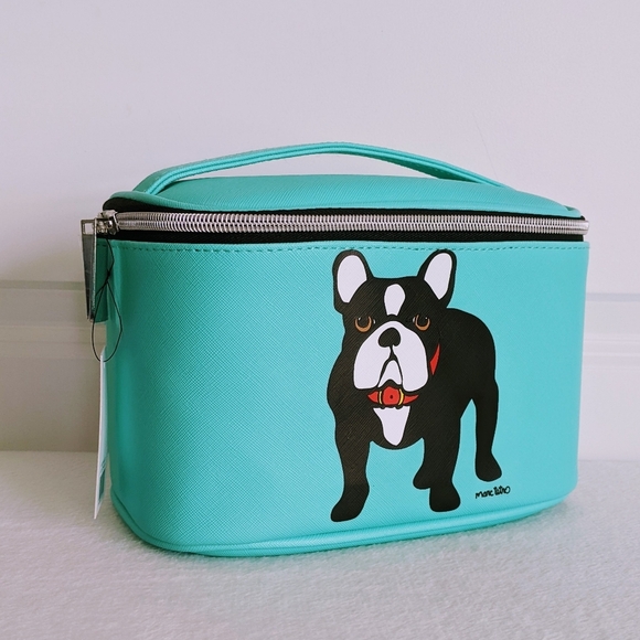 marc tetro Frenchie Cosmetic Case Bag Extra Large PVC Saffiano Aqua NWT - Picture 3 of 11